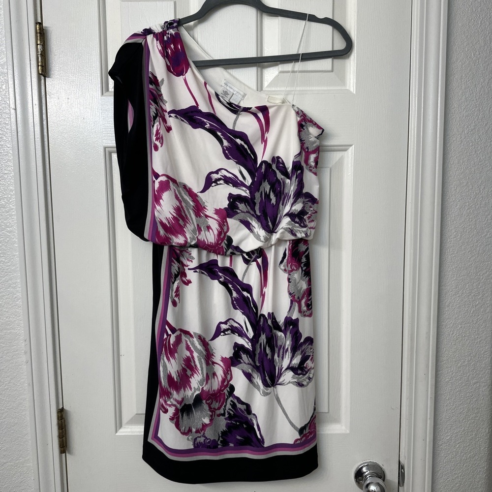 New York & Company Floral-print One-shoulder Dress Size Small